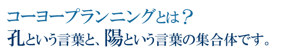 コーヨープランニングとは?孔という言葉と、陽という言葉の集合体です。